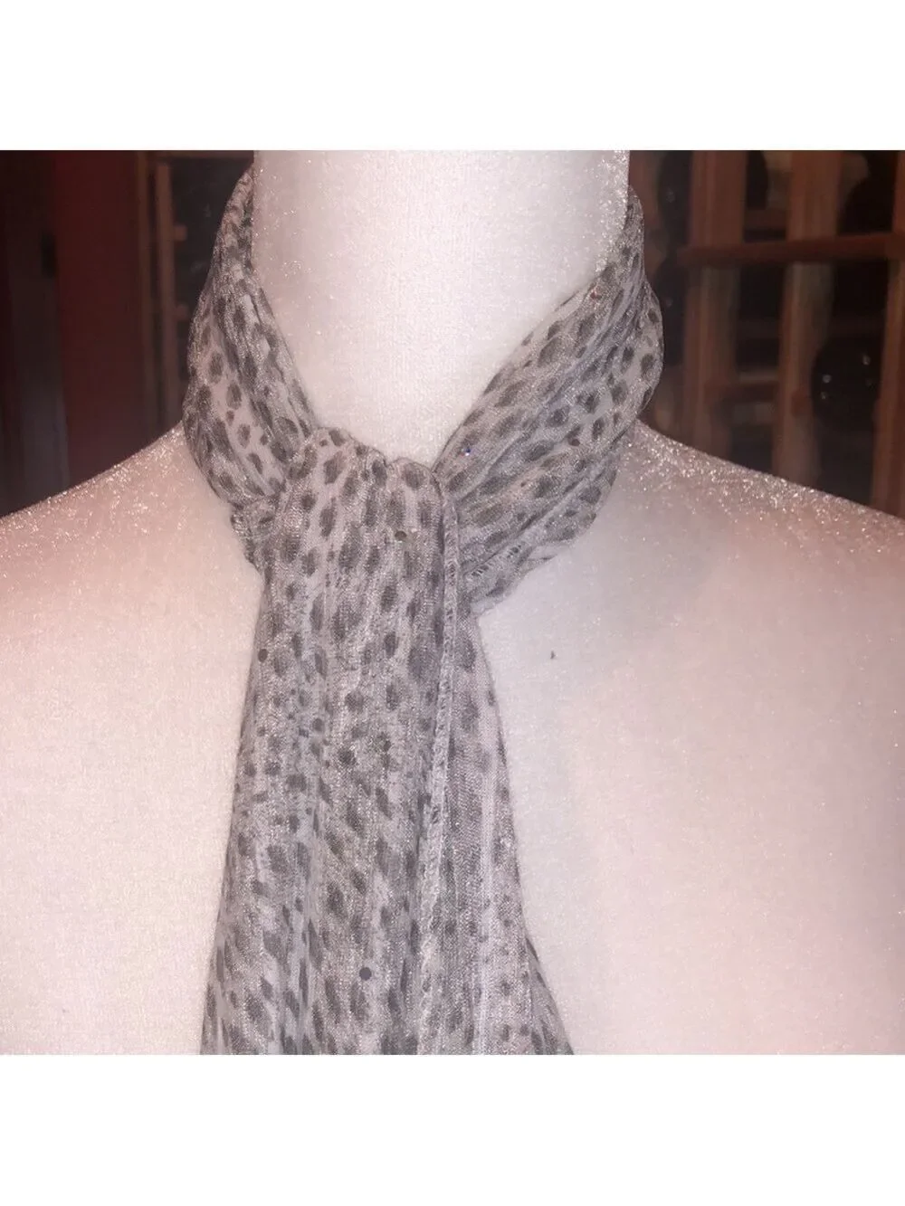 Scarf Grey/White Sheer Print with Sparkle Bling & Tassels
